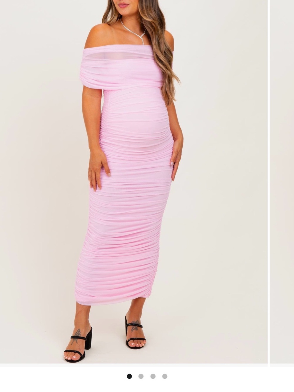 Pinkblush Blush Pink Off-Shoulder Ruched Maxi Dress